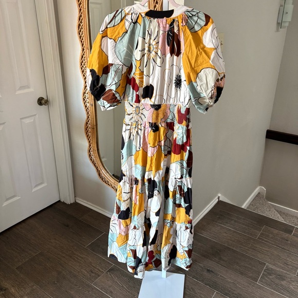 Anthropologie / Conditions Apply floral Tiered puff sleeve smocked midi dress - Picture 6 of 7